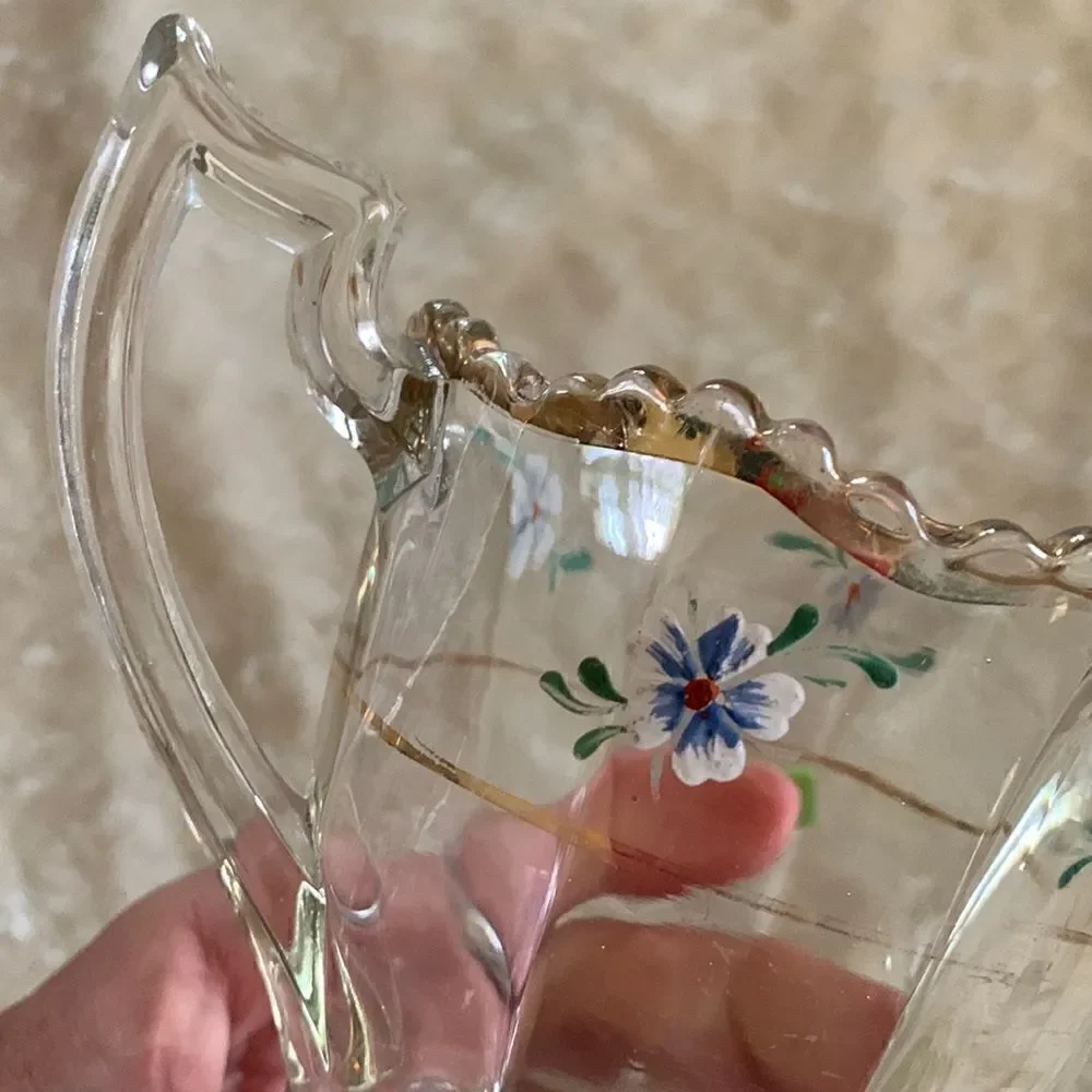 Sugar Bowl Crystal Gold Leaf  Heavy Glass Hand Painted Vintage